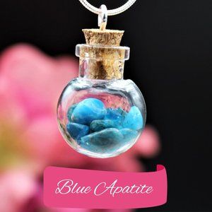Blue Apatite Round Cork Bottle Necklace Pendant